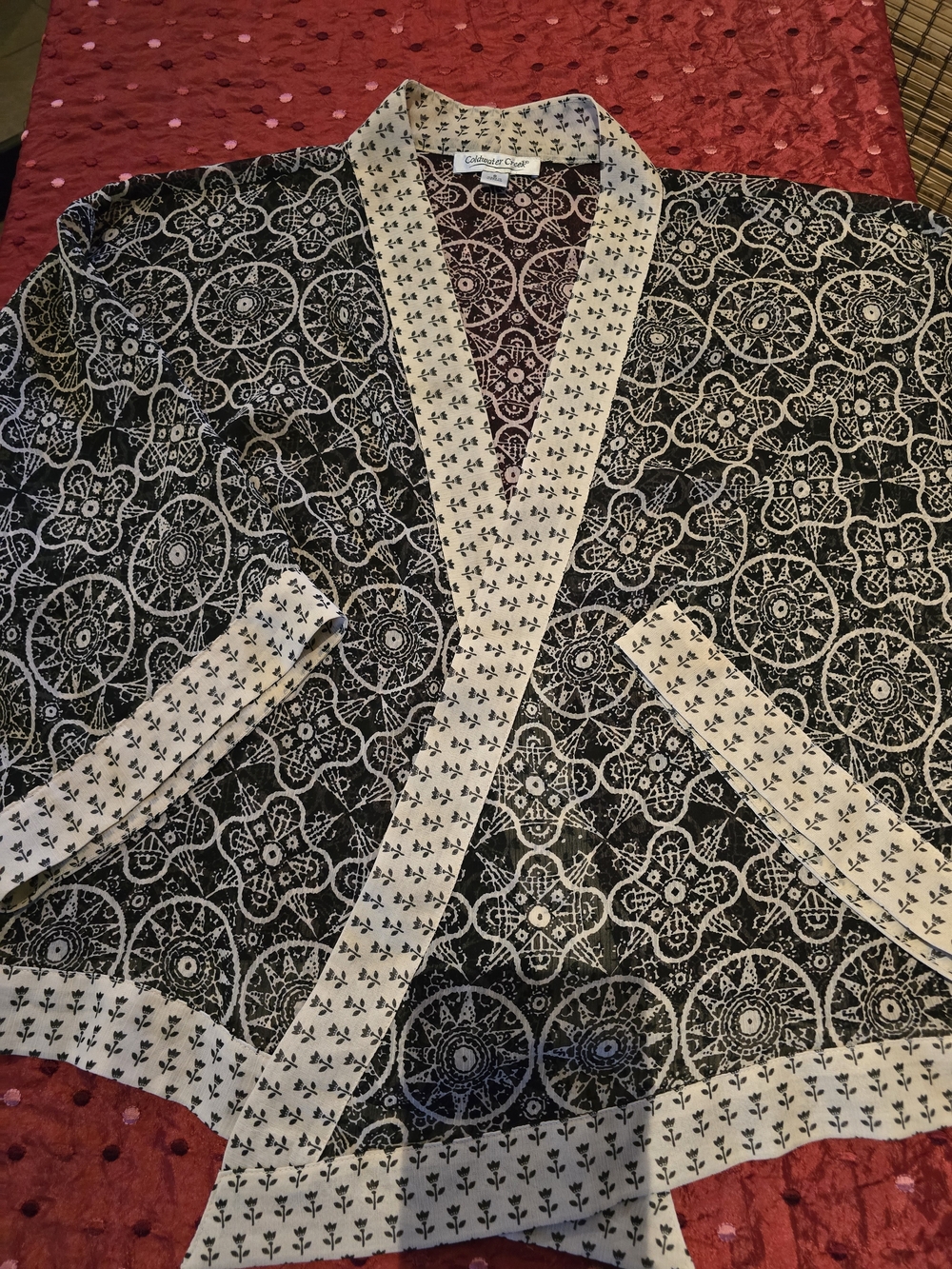 Coldwater Creek Black and Cream Medallion Kimono Jacket